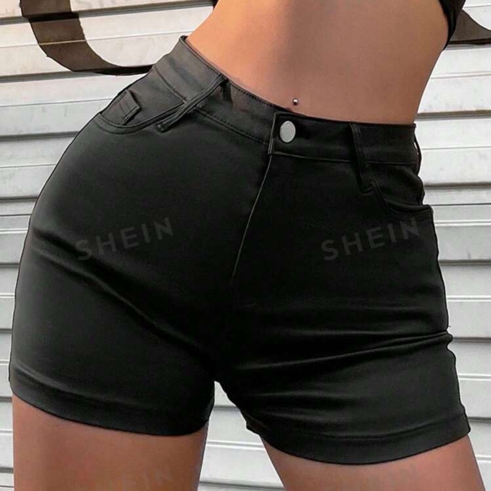 High Waist Faux Leather Shorts Black